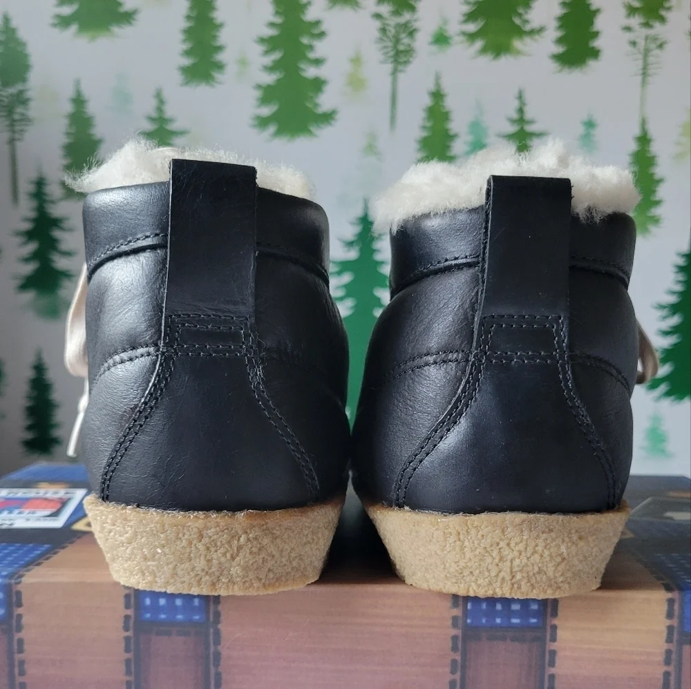 New 41 F-troupe Crepe Sole, Hiking, Black Fur Sheep Boots.